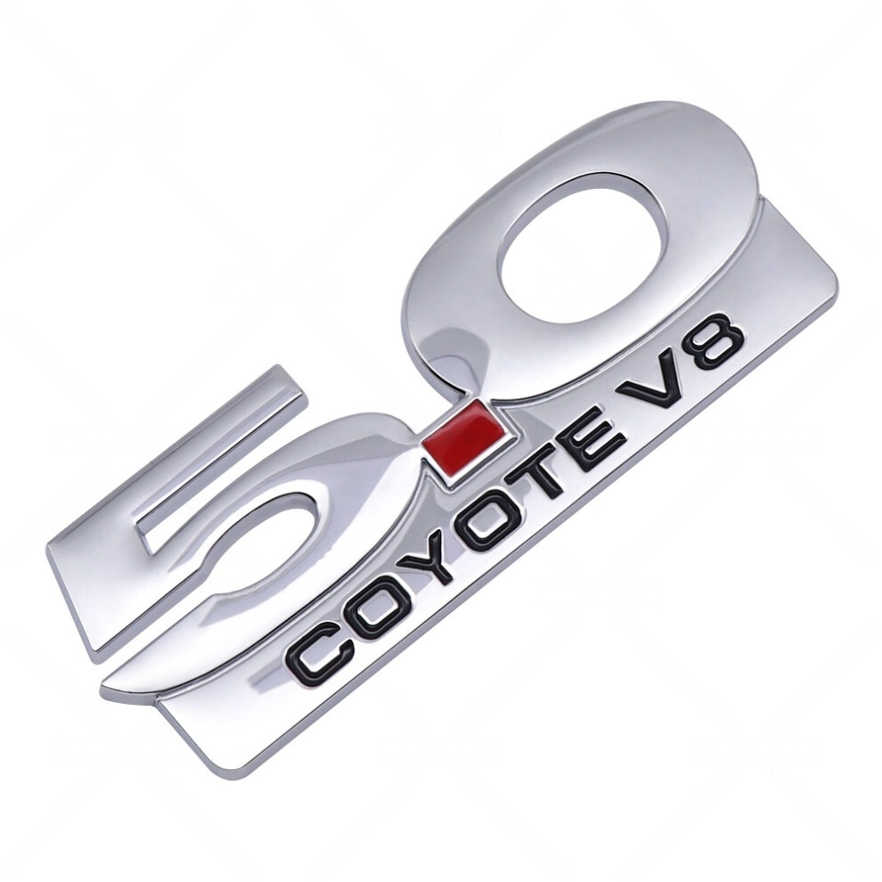 (5.0 Coyote V8 (Bright )) Metal Car Sticker 5.0 Twin Turbo 5.0 Coyote V8 Emblem Badge For Ford Silver 4069369524585