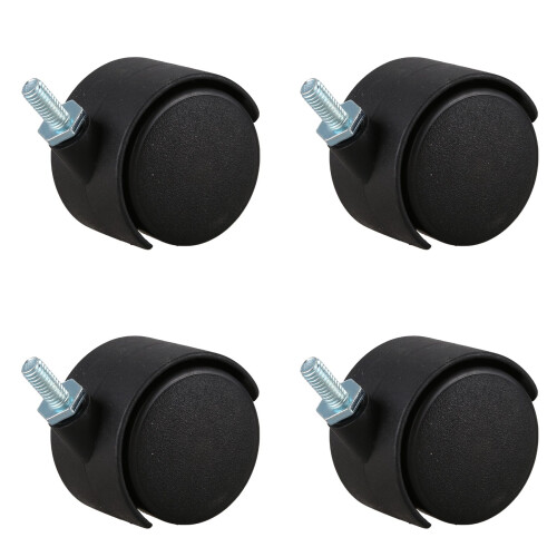 4X 6mm Threaded Stem 40mm Dual Wheel Rotatable Caster Black