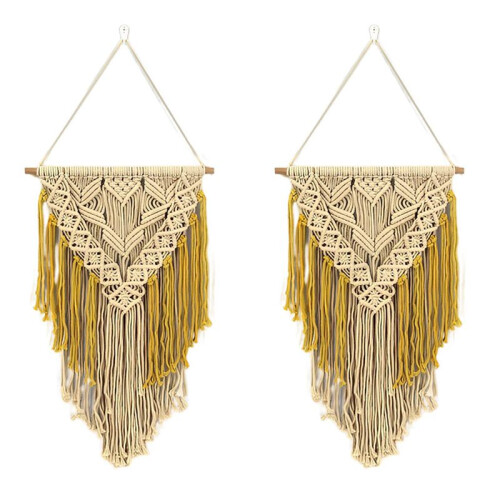 2X  Cotton Wall Decoration Macrame Wall Hanging  Hand Woven Simple Boho Style for Room