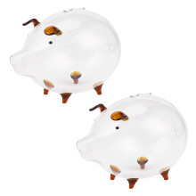 2X Pig Piggy Bank Money Boxes Coin Saving Box Cute Transparent Glass Souvenir Birthday Gift for Children Kids-Brown