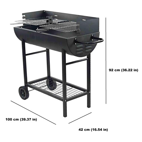 Charcoal BBQ Grill Dual Zone Garden Trolley 1