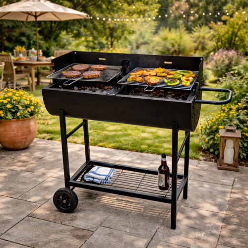 Charcoal BBQ Grill Dual Zone Garden Trolley 2