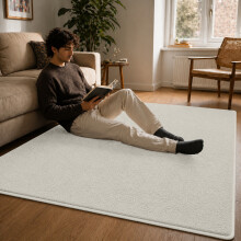 (Short Pile 120x170cm, Cream) Luxury Short Pile Rug - Soft Fluffy Anti-Slip Washable Area Rug with Memory Foam Backing | Living Room & Bedroom Carpet