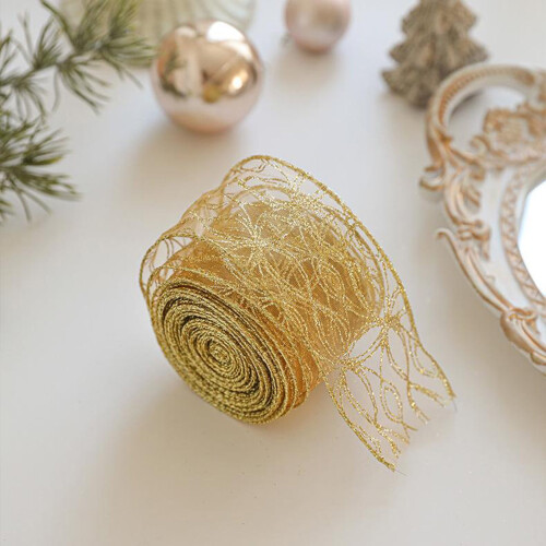 Fita de Natal de linho dourada e branca, 2m 2