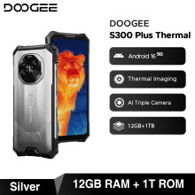 (Silver) DOOGEE S300 Plus is a rugged with thermal imaging capabilities. 12GB of RAM, a 1TB hard drive. Available in purple, silver, and black.