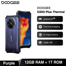 (Purple) DOOGEE S300 Plus is a rugged with thermal imaging capabilities. 12GB of RAM, a 1TB hard drive. Available in purple, silver, and black.