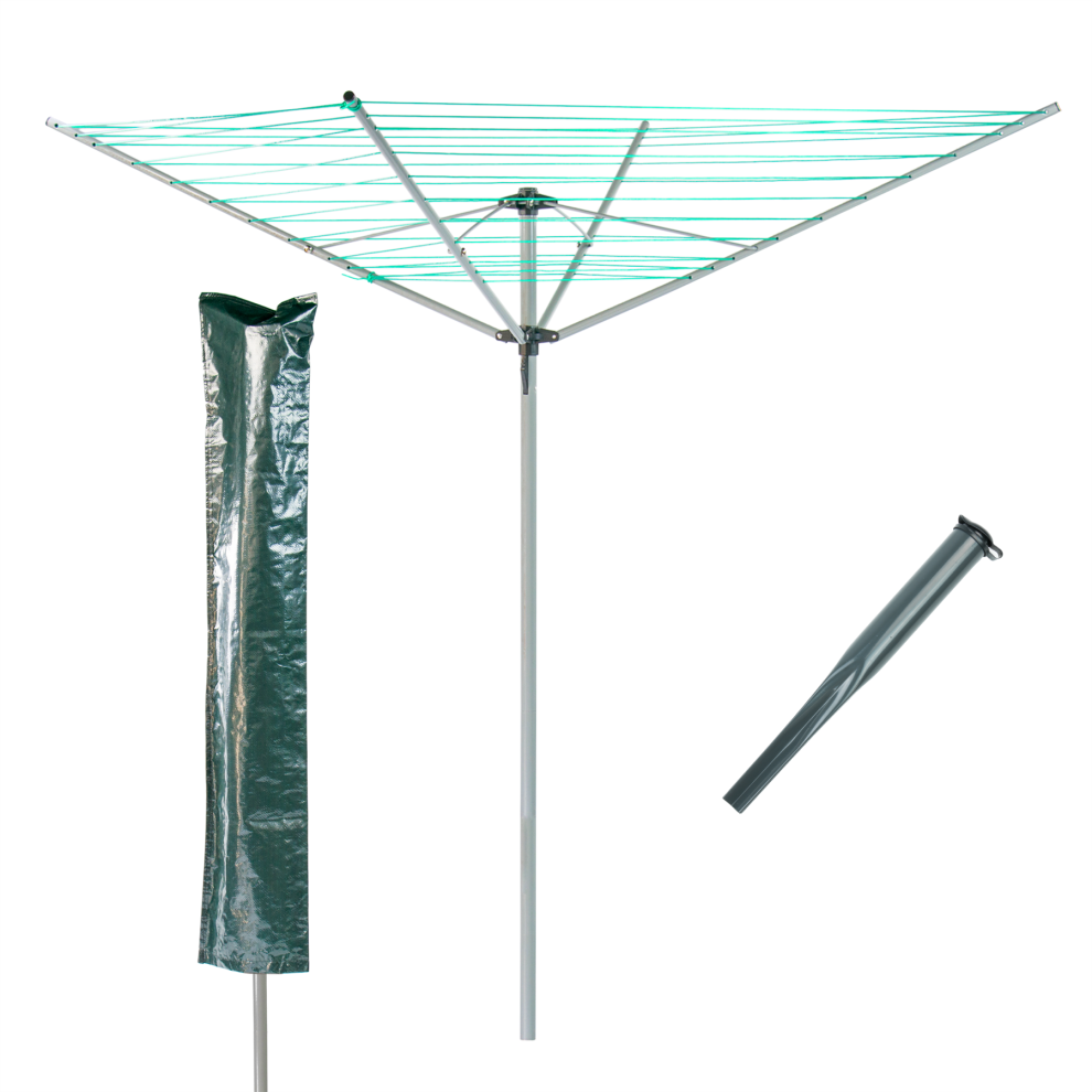 Kct 4 Arm Outdoor Rotary Washing Line Clothes Airer With Protective Cover And Ground Spike