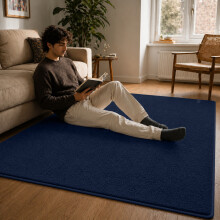 (Short Pile 120x170cm, Navy) Luxury Short Pile Rug - Soft Fluffy Anti-Slip Washable Area Rug with Memory Foam Backing | Living Room & Bedroom Carpet