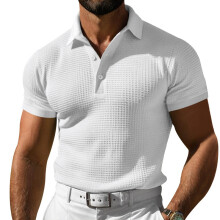 (White, XXXL) Polo casual da uomo a nido d'ape, tinta unita, traspirante, taglie forti, sportiva