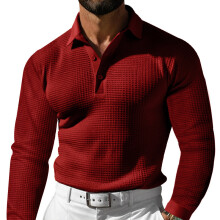 (Dark Red, XXL) Męska koszula polo z długim rękawem i guzikami, w stylu casual, na wakacje