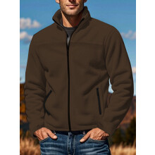 (Dark Brown, L) Giacca pullover da uomo in pile, primavera autunno inverno, per attività all'aperto, con cerniera e collo alto.