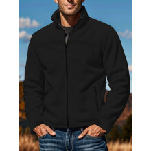 (Black, XXXL) Giacca pullover da uomo in pile, primavera autunno inverno, per attività all'aperto, con cerniera e collo alto.