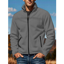 (Dark Gray, XXXL) Giacca pullover da uomo in pile, primavera autunno inverno, per attività all'aperto, con cerniera e collo alto.