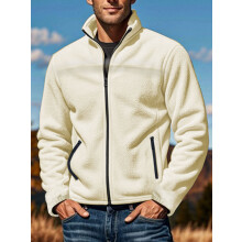 (White, XL) Giacca pullover da uomo in pile, primavera autunno inverno, per attività all'aperto, con cerniera e collo alto.