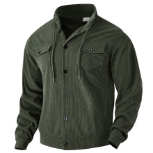 (Army Green, XXL) Cappotto da uomo in velluto a coste autunno/inverno con revers, giacca da lavoro americana vintage con multitasche