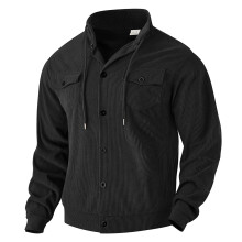 (Black, S) Höstvinter herrmanchesterjacka med slagmönster American Vintage arbetsjacka med flera fickor