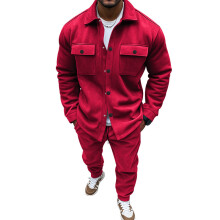 (Red, XXL) Zweiteiliges Herren-Wildleder-Set für Herbst/Winter: Unifarbene Jacke & Freizeithose