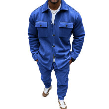 (Royal blue, L) Zweiteiliges Herren-Wildleder-Set für Herbst/Winter: Unifarbene Jacke & Freizeithose
