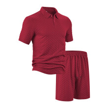(Burgundy, S) Men's Summer Casual Loose Lapel Jacquard Short-Sleeve Shirt Set