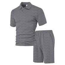 (Gray, XXXL) Sommerliches Jacquard-Freizeithemd-Set für Herren mit kurzen Ärmeln