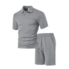 (Light Gray, XL) Herre sommerjakke med jacquard-motiv og korte ermer, casual og sportslig
