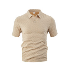 (Khaki, L) Camicia da uomo estiva leggera, traspirante, ad asciugatura rapida, vestibilità ampia, in jacquard tinta unita, a maniche corte.