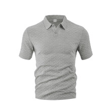 (Gray, S) Camicia da uomo estiva leggera, traspirante, ad asciugatura rapida, vestibilità ampia, in jacquard tinta unita, a maniche corte.