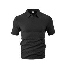 (Black, XXL) Camicia da uomo estiva leggera, traspirante, ad asciugatura rapida, vestibilità ampia, in jacquard tinta unita, a maniche corte.