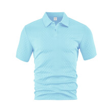 (Light Blue, M) Camicia da uomo estiva leggera, ampia, traspirante, a maniche corte in jacquard tinta unita, casual.