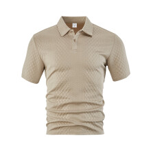 (Khaki, M) Camicia da uomo estiva leggera, ampia, traspirante, a maniche corte in jacquard tinta unita, casual.