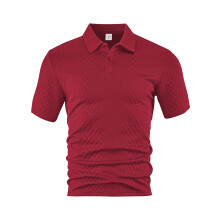 (Burgundy, M) Camicia da uomo estiva leggera, ampia, traspirante, a maniche corte in jacquard tinta unita, casual.