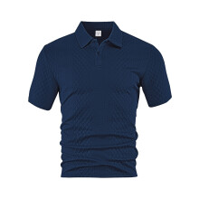 (Navy Blue, L) Camicia da uomo estiva leggera, ampia, traspirante, a maniche corte in jacquard tinta unita, casual.