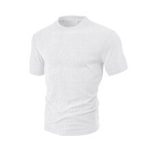 (White, XXXL) Herren Sommer Sport Freizeit Atmungsaktives Kurzarmhemd mit Rundhalsausschnitt aus Frottee-Jacquard