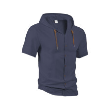 (Navy Blue, XXXL) Cardigan da uomo in cotone e lino tinta unita, alla moda, ampio, leggero, casual, a maniche corte con cappuccio.