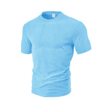 (Light Blue, XXXL) Herren Sommer Sport Freizeit Atmungsaktives Kurzarmhemd mit Rundhalsausschnitt aus Frottee-Jacquard