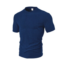 (Navy Blue, S) Herren Sommer Sport Freizeit Atmungsaktives Kurzarmhemd mit Rundhalsausschnitt aus Frottee-Jacquard