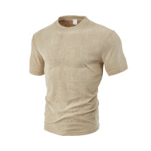 (Khaki, XXXL) Herren Sommer Sport Freizeit Atmungsaktives Kurzarmhemd mit Rundhalsausschnitt aus Frottee-Jacquard