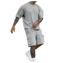 (Light Gray, S) Lässiges Herren-Sport-T-Shirt und Shorts, 2-teiliges Set