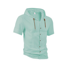 (Teal, XL) Cardigan da uomo in cotone e lino tinta unita, alla moda, ampio, leggero, casual, a maniche corte con cappuccio.