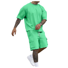 (Green, XXL) Men's Loose Casual Sports T-Shirt & Shorts 2-Piece Set