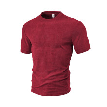 (Burgundy, XXL) Herren Sommer Sport Freizeit Atmungsaktives Kurzarmhemd mit Rundhalsausschnitt aus Frottee-Jacquard