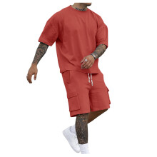 (Brick Red, XL) Lässiges Herren-Sport-T-Shirt und Shorts, 2-teiliges Set