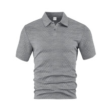(Light Gray, L) Camicia da uomo estiva leggera, ampia, traspirante, a maniche corte in jacquard tinta unita, casual.