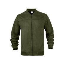 (Military Green, XL) Cardigan da uomo in pelle scamosciata tinta unita, casual, con collo alto e cerniera, taglie forti, maniche lunghe