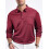 (Burgundy, L) Men's Casual Loose Long Sleeve Mesh Collar Button-Down Solid Shirt 1