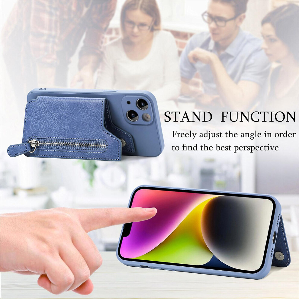 Compatible Iphone 14 Pro Zipper Wallet Leather Back Shockproof Phone Case: Blue 4856256101703