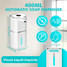No Touch Soap Dispenser Automatic with Sensor with 2 Hooks & USB Cable, for Kitchens, Bathroom, Hotel, Toile