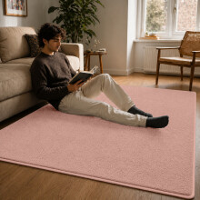 (Short Pile 120x170cm, Light Pink) Luxury Short Pile Rug - Soft Fluffy Anti-Slip Washable Area Rug with Memory Foam Backing | Living Room & Bedroom