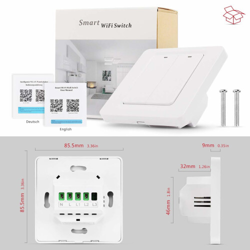Smart Switch, WLAN Lichtschalter, Wifi Schalter, Funkschalter, 2-polig 1