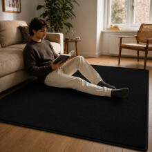 (Short Pile 120x170cm, Black) Luxury Short Pile Rug - Soft Fluffy Anti-Slip Washable Area Rug with Memory Foam Backing | Living Room & Bedroom Carpet